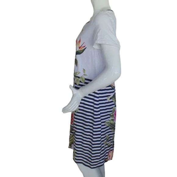 TOMMY BAHAMA Dress, L, White, Blue stripes, Floral print, Short sleeves, Jersey - Picture 10 of 11